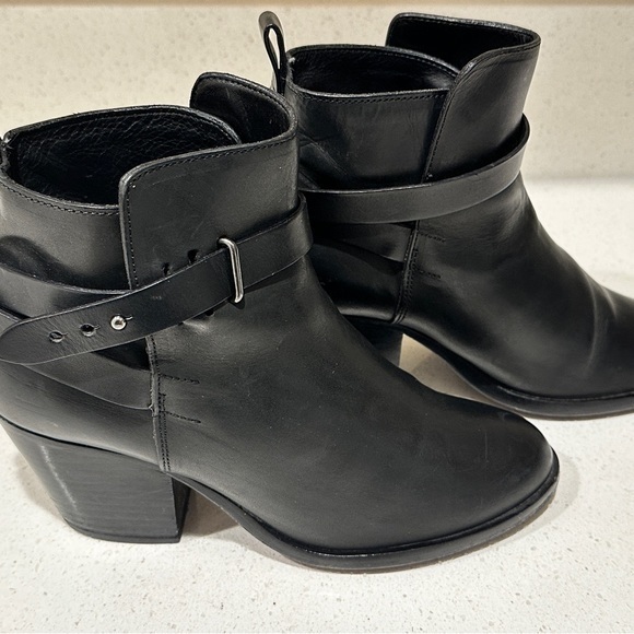 Rag‎ & Bone Harrow Ankle Boots Black Leather Size 38 Ankle Strap Booties - Picture 7 of 11